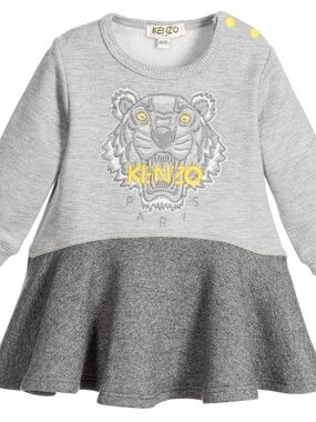 Kenzo Grey Sweatshirt Dress with Yellow Embroidered Tiger